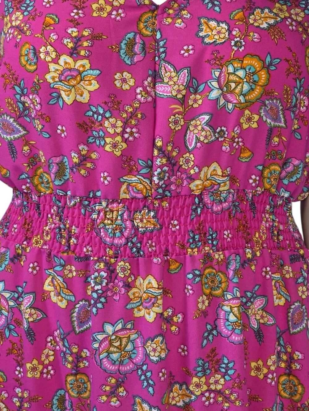 Haptics 3X Fuchsia Floral Maxi Dress Puff Sleeve Boho Fit Flare NWT - Picture 5 of 10